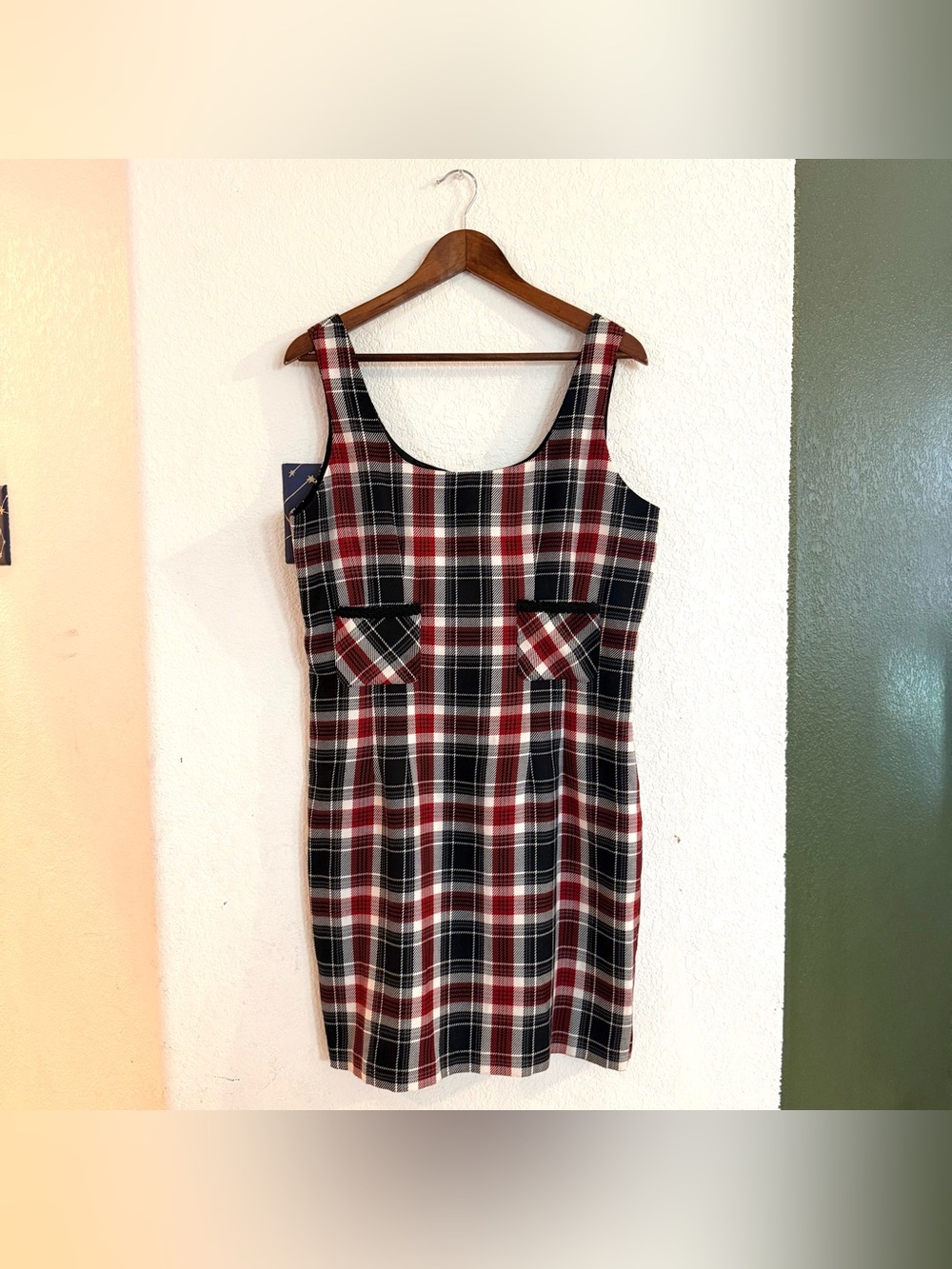 VTG Ann Taylor Womens Dress Red Black White Tartan Plaid Sleeveless Size 14